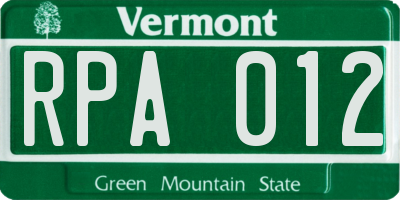 VT license plate RPA012