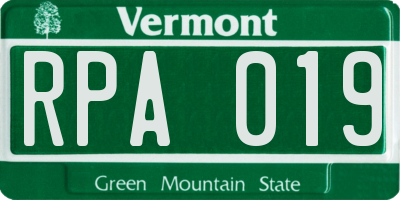 VT license plate RPA019