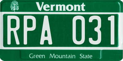 VT license plate RPA031