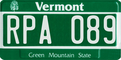 VT license plate RPA089