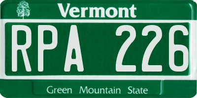 VT license plate RPA226
