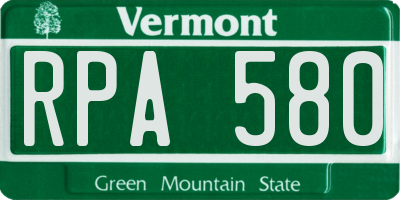VT license plate RPA580