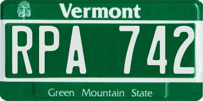 VT license plate RPA742