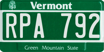 VT license plate RPA792