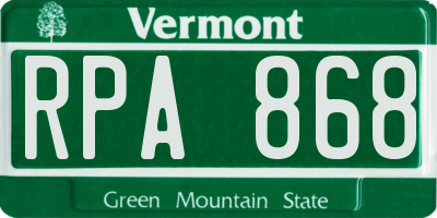 VT license plate RPA868