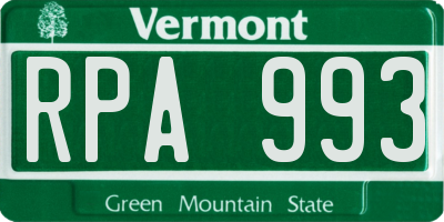 VT license plate RPA993