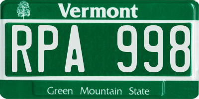 VT license plate RPA998