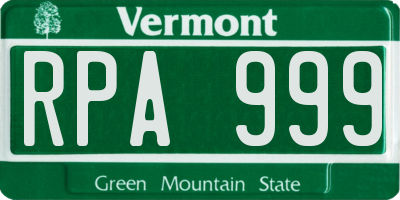VT license plate RPA999