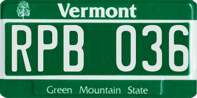 VT license plate RPB036