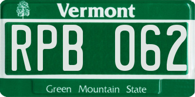 VT license plate RPB062