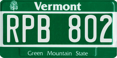 VT license plate RPB802