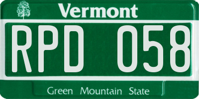 VT license plate RPD058