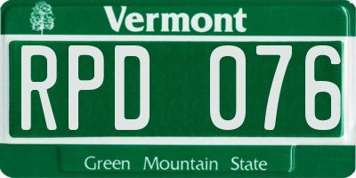 VT license plate RPD076