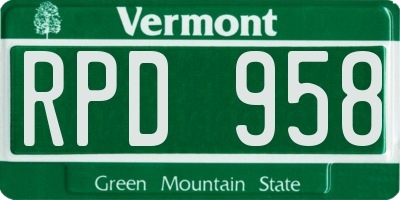 VT license plate RPD958