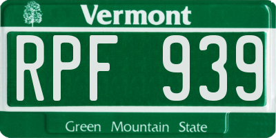 VT license plate RPF939