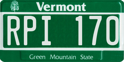 VT license plate RPI170