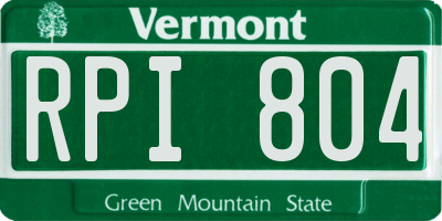 VT license plate RPI804