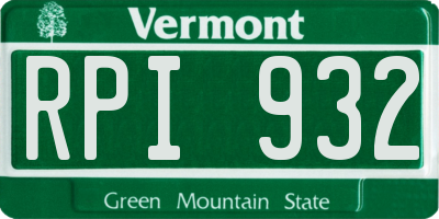 VT license plate RPI932