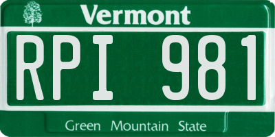 VT license plate RPI981