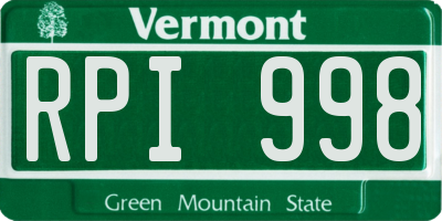 VT license plate RPI998