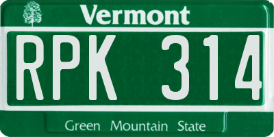 VT license plate RPK314
