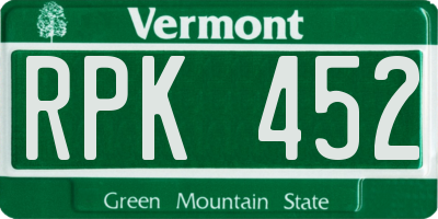 VT license plate RPK452