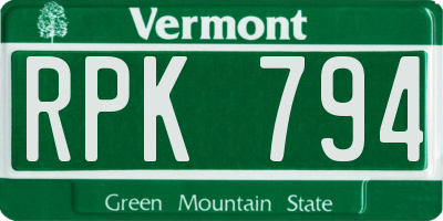 VT license plate RPK794