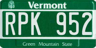 VT license plate RPK952