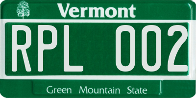 VT license plate RPL002