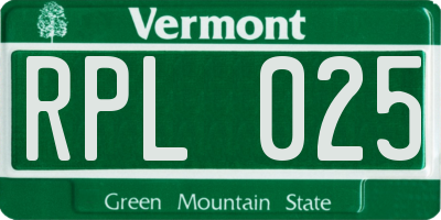 VT license plate RPL025