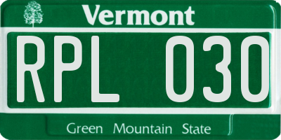 VT license plate RPL030