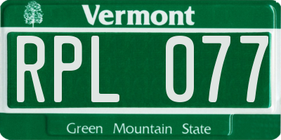 VT license plate RPL077