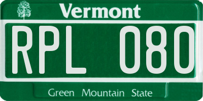 VT license plate RPL080