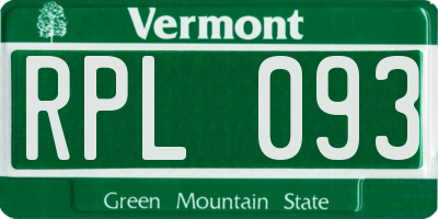 VT license plate RPL093