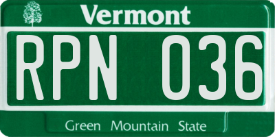 VT license plate RPN036