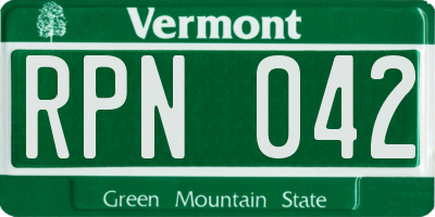 VT license plate RPN042