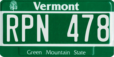 VT license plate RPN478