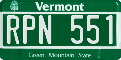 VT license plate RPN551