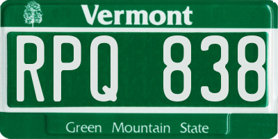 VT license plate RPQ838