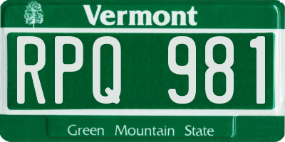 VT license plate RPQ981
