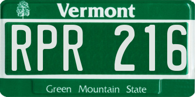 VT license plate RPR216