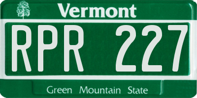 VT license plate RPR227