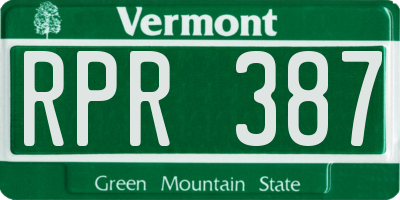 VT license plate RPR387