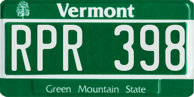 VT license plate RPR398