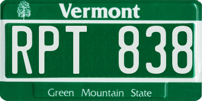 VT license plate RPT838