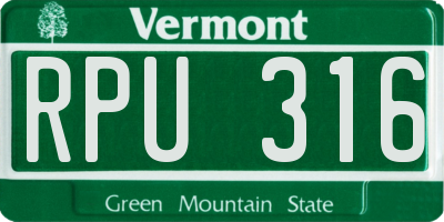 VT license plate RPU316