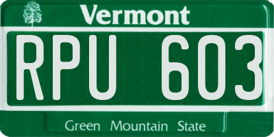 VT license plate RPU603