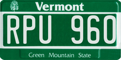 VT license plate RPU960