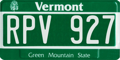 VT license plate RPV927