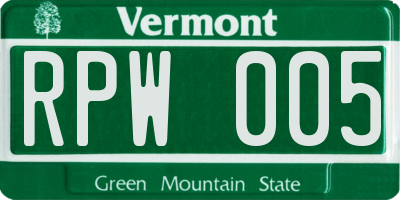 VT license plate RPW005